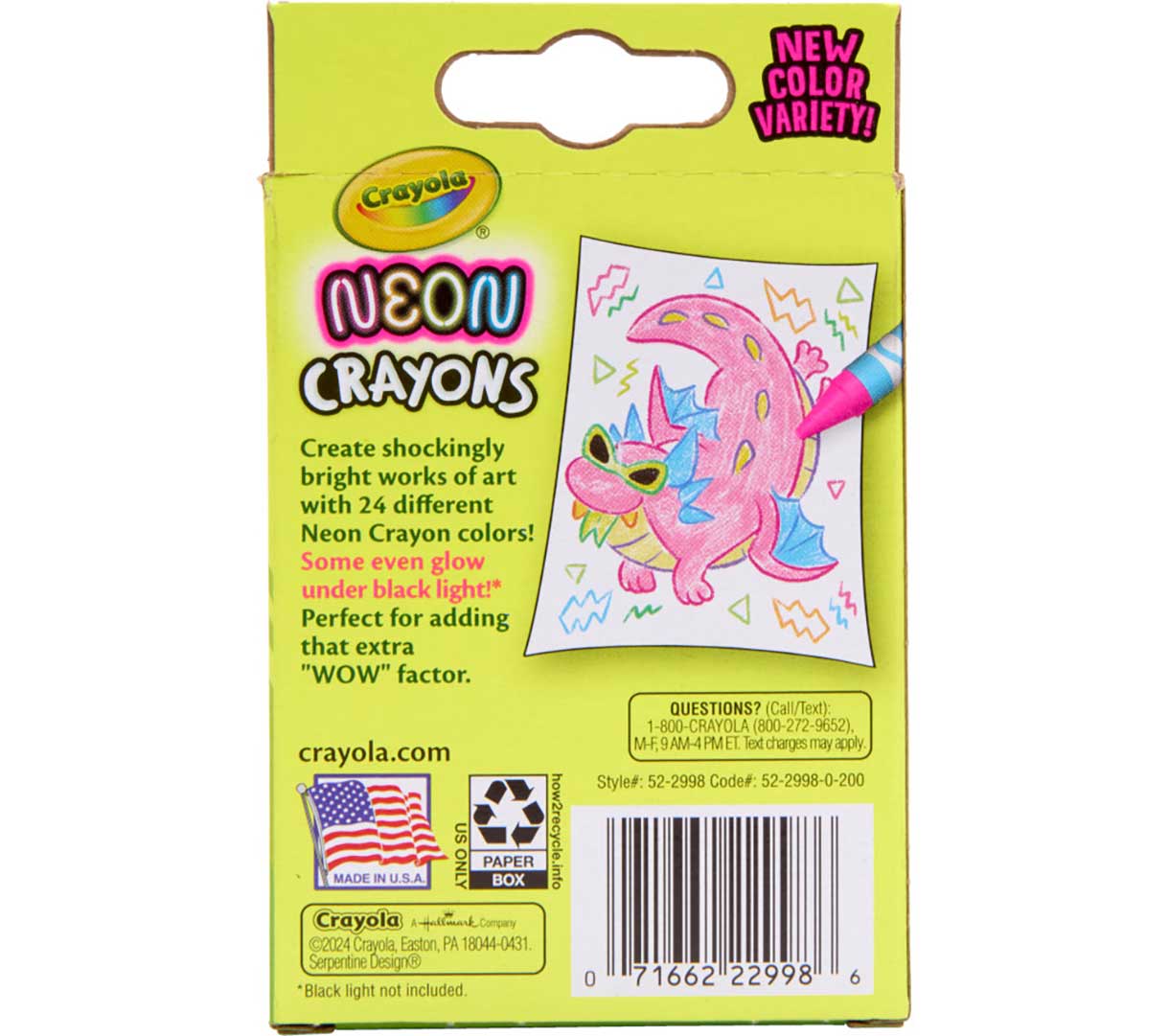 Crayola Neon Crayons 24 count back view