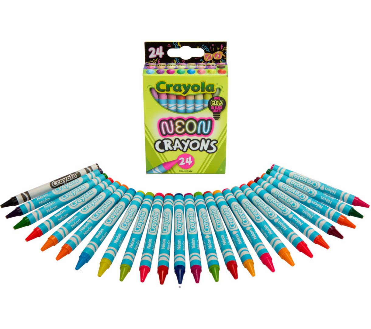 Crayola Neon Crayons 24 count packaging and contents
