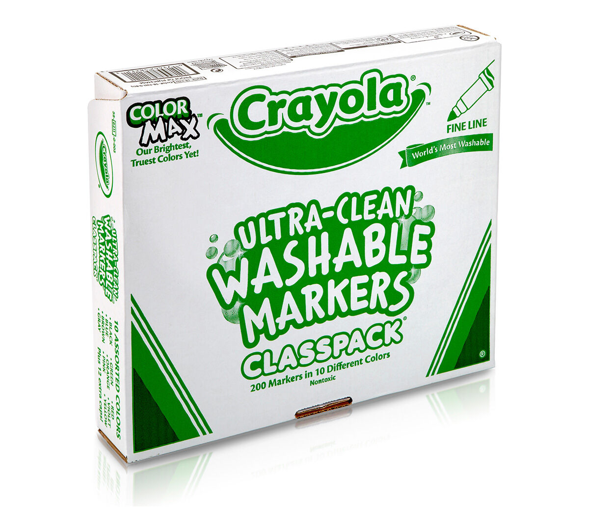 Ultra-Clean Washable Fine Line Markers Classpack, 200 Count, 10 Colors. front, left view. packaging.