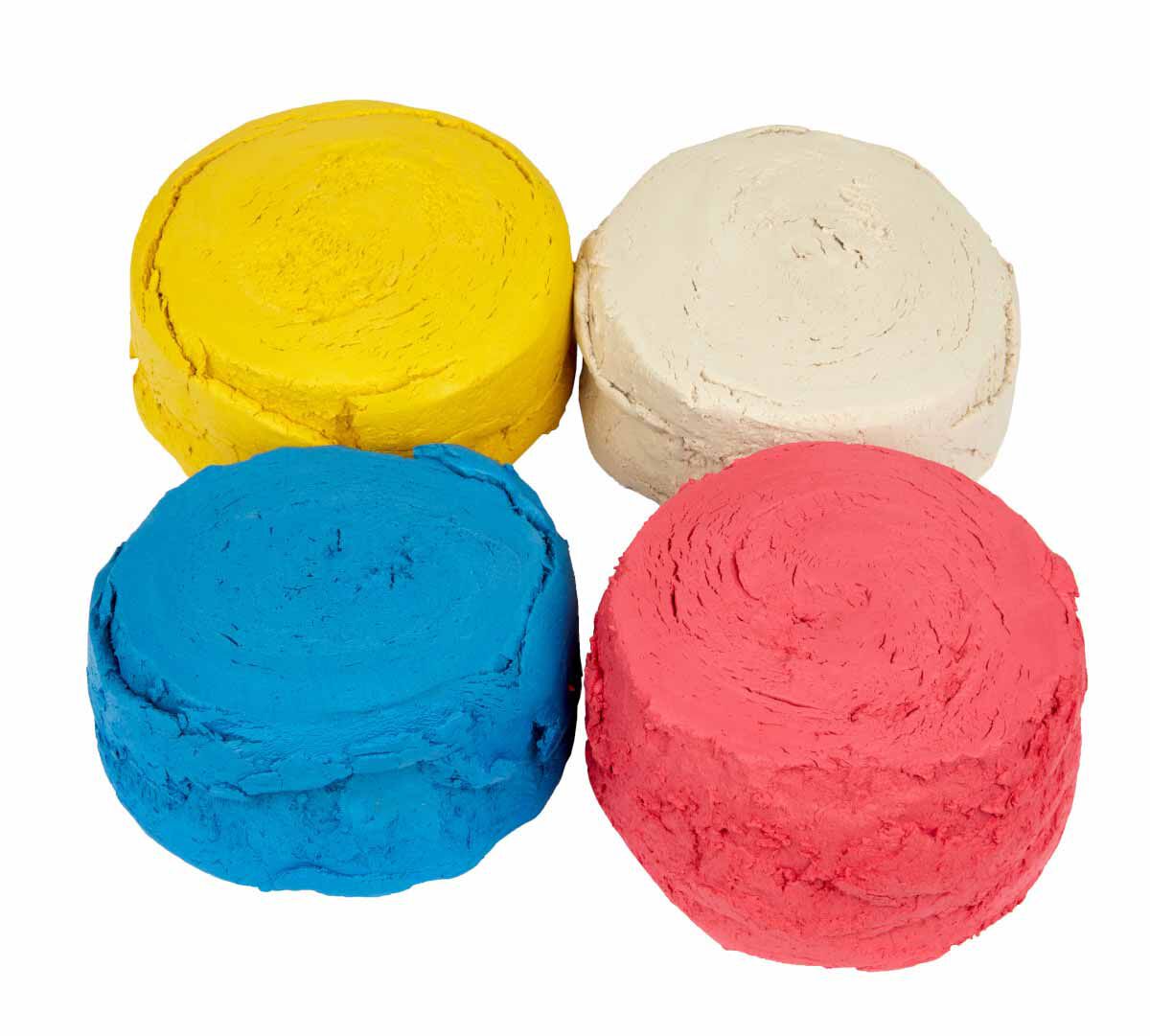 4-in-1 Air Dry Clay. (4) 2.5lb resealable buckets. classic colors. contents of each bucket.