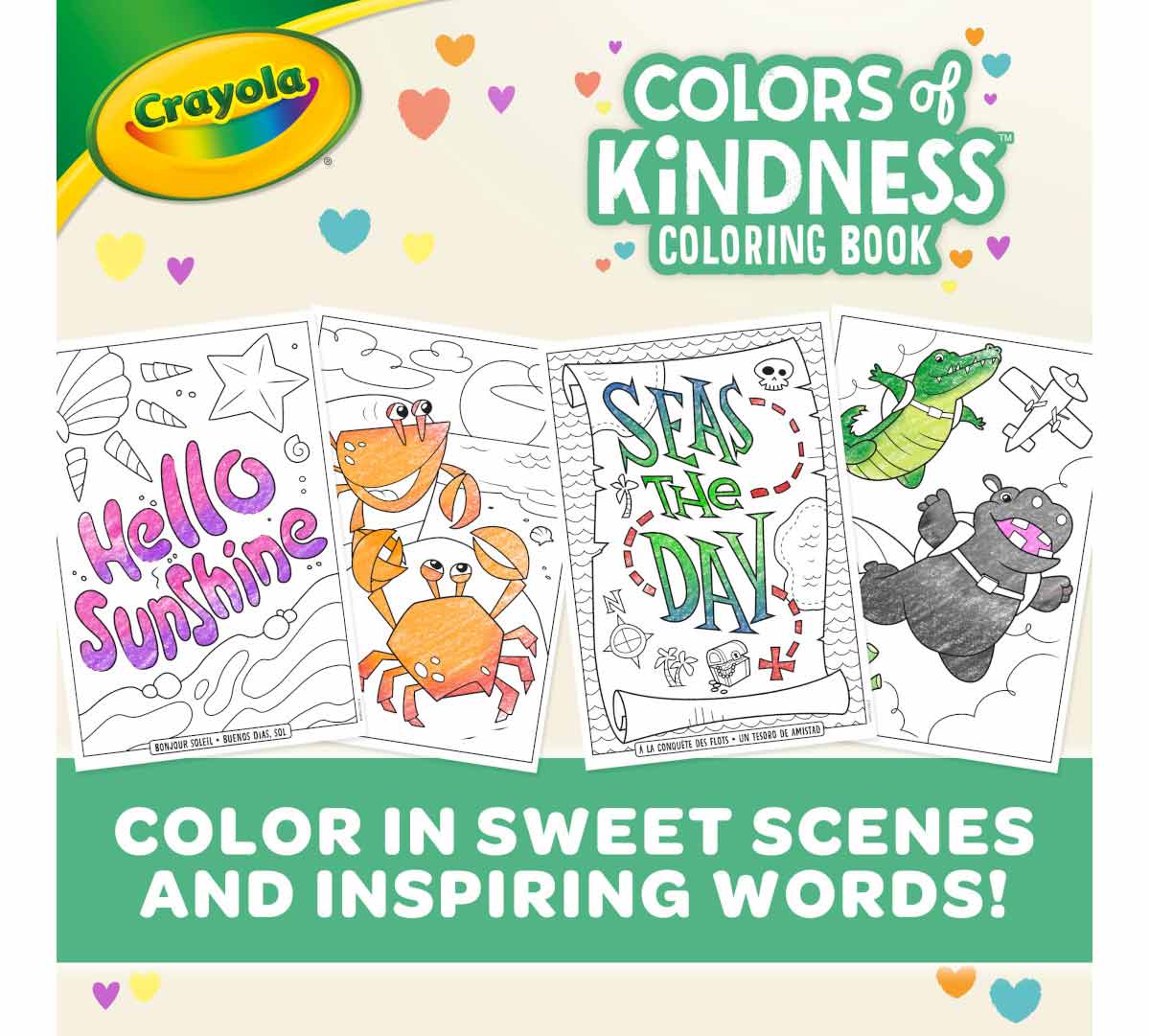Colors of Kindness Coloring Book  96 pages. Color in sweet scenes and inspiring words!