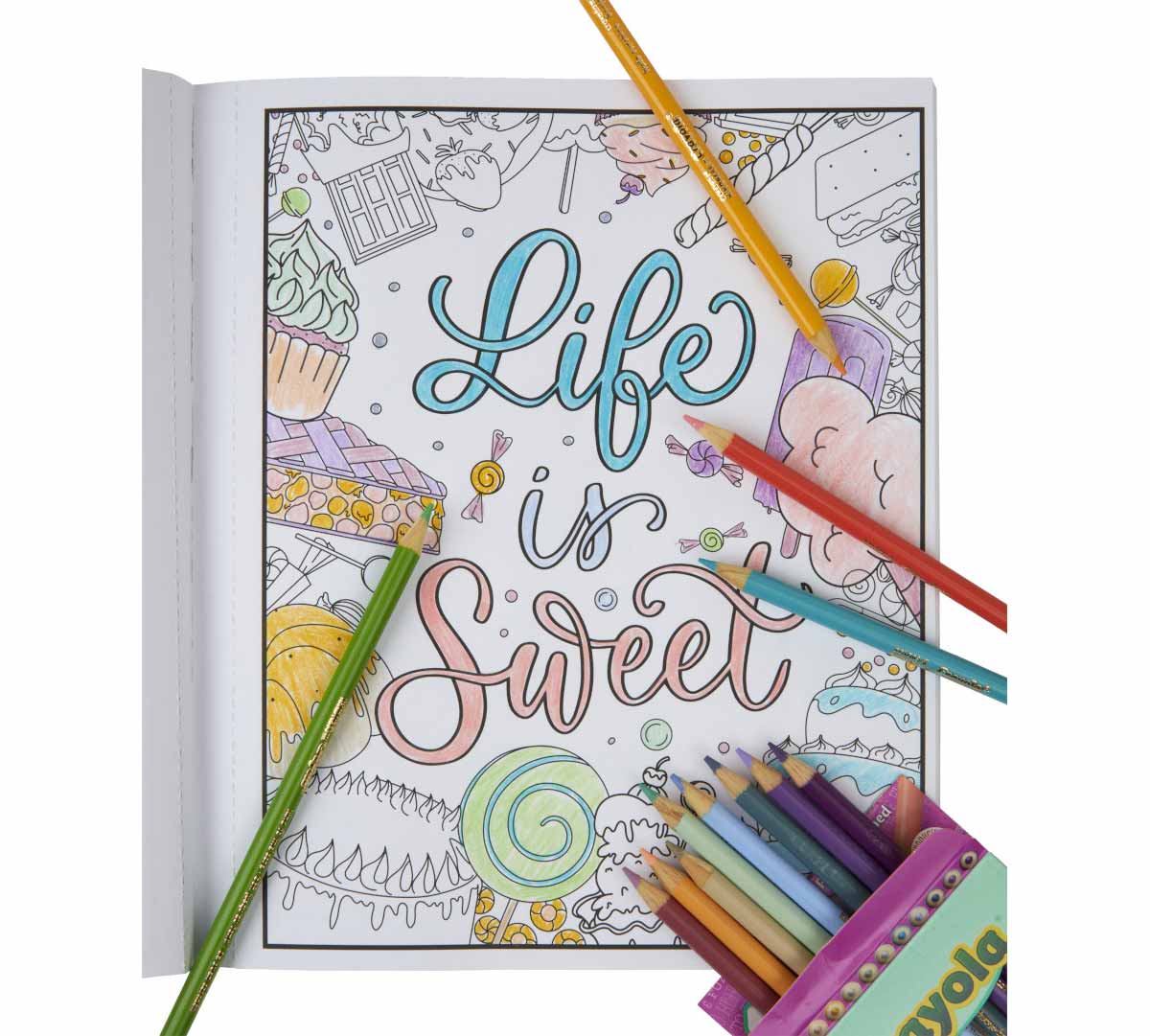 Colors of Kindness Coloring Book  Spread Your Wings Life is Sweet coloring page partially colored with colored pencils