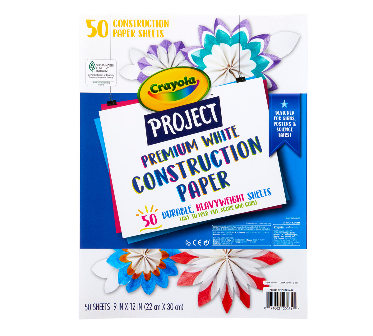 Premium White Construction Paper  50 sheets front view.