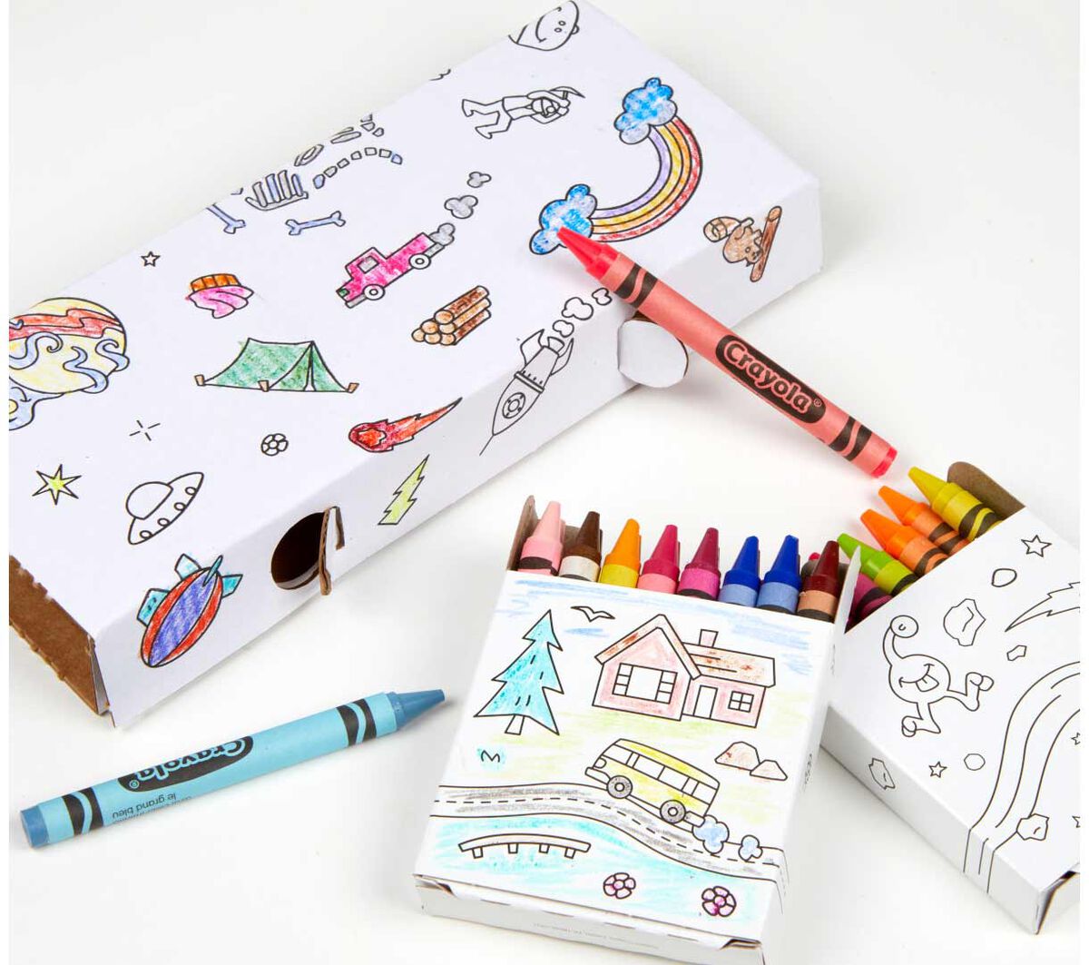 Crayons with Tub, 240 crayons, 120 colors. Colorable crayon sleeves.