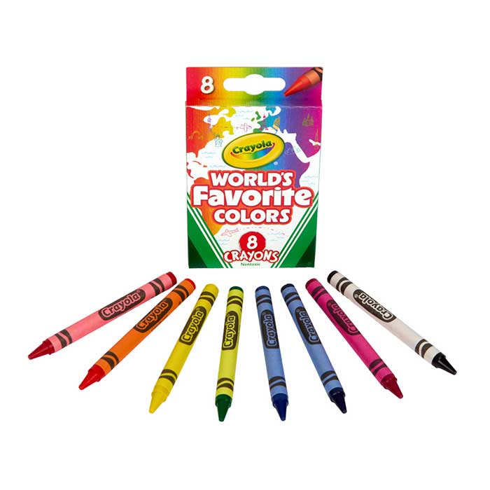 World's Favorite Colors, 8 count Crayons packaging and contents.