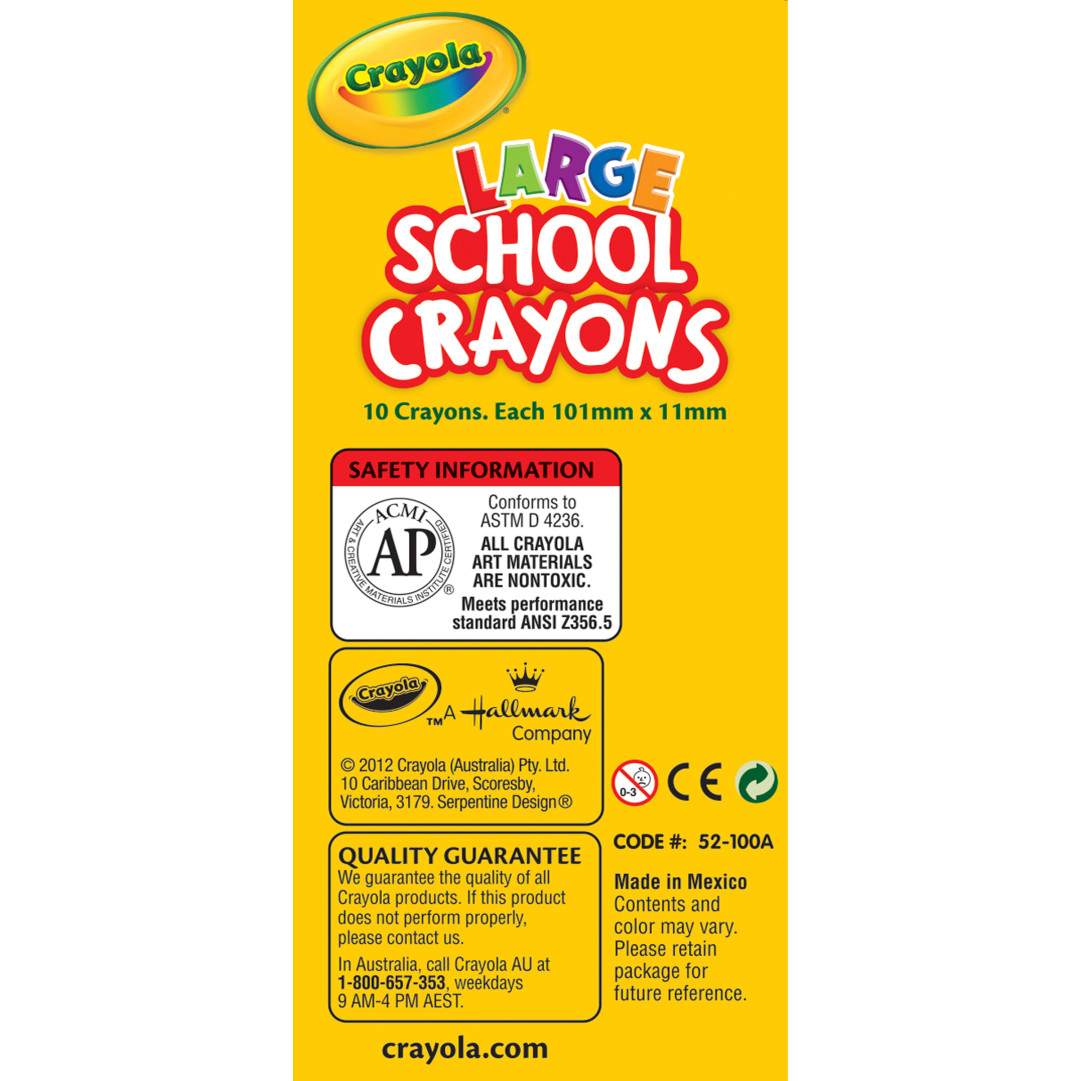 Crayola® 10 Large School Crayons Back view