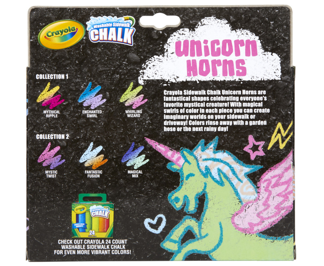Crayola® 3 Washable Sidewalk Chalk - Unicorn Rainbow Back view.