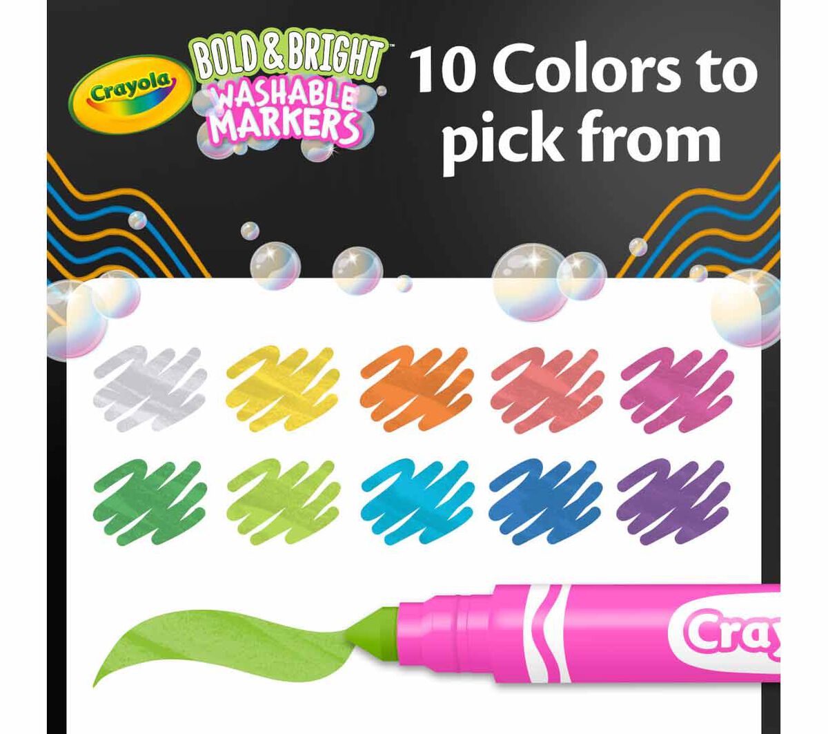 Bold and Bright Broad Line Washable Markers, 10 Count. 10 colors to pick from.