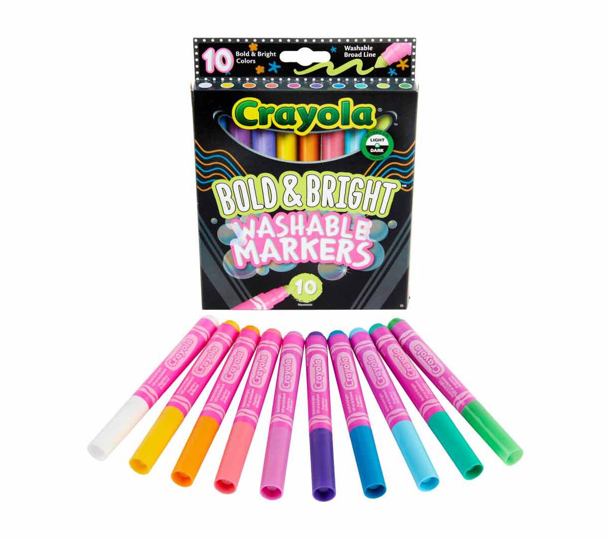 Bold and Bright Broad Line Washable Markers,  10 Count. Packaging and contents.
