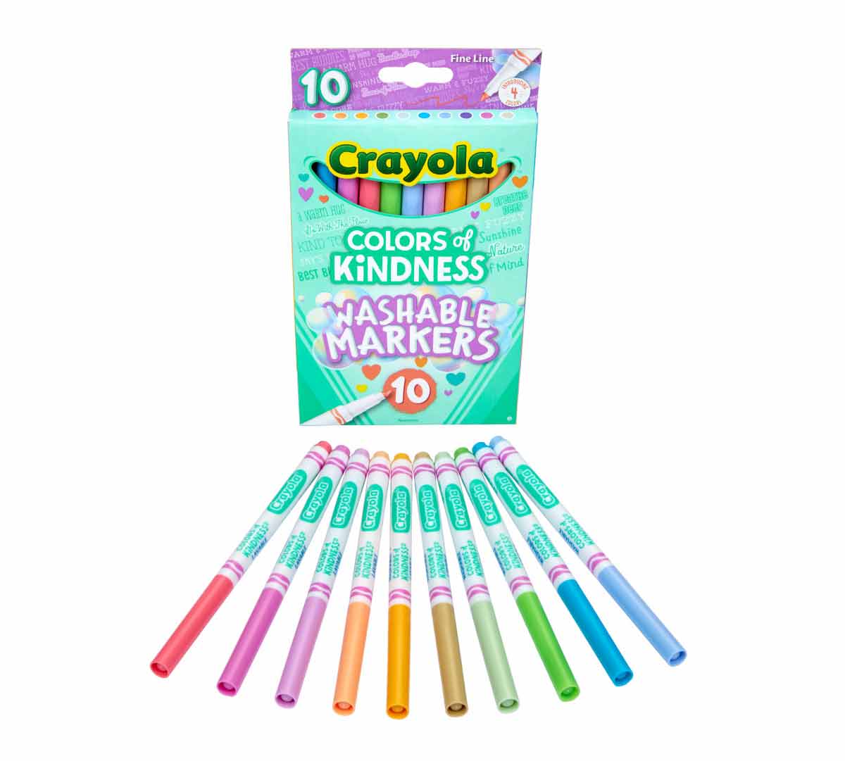 Crayola Colors of Kindness Washable Fine Tip Markers  10 count packaging and contents.