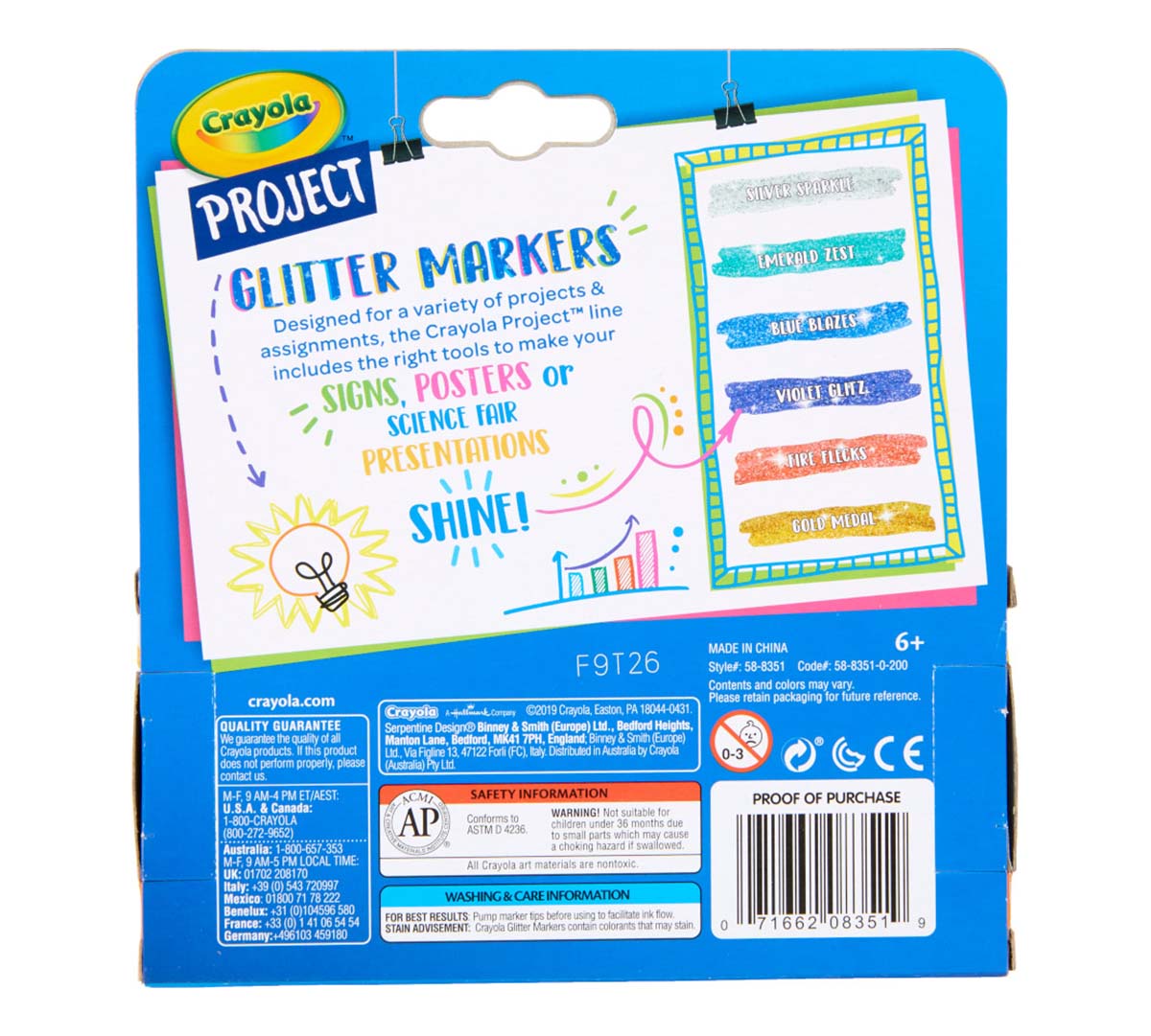 Crayola Project Glitter Markers  6 Count