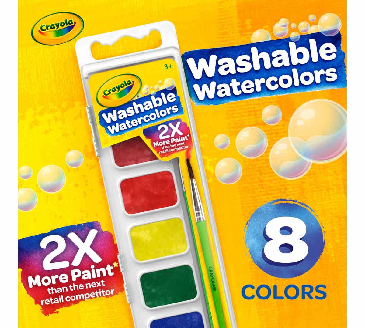 Washable Watercolor Paints  8 count. 2 times more paint than the next retail competitor.