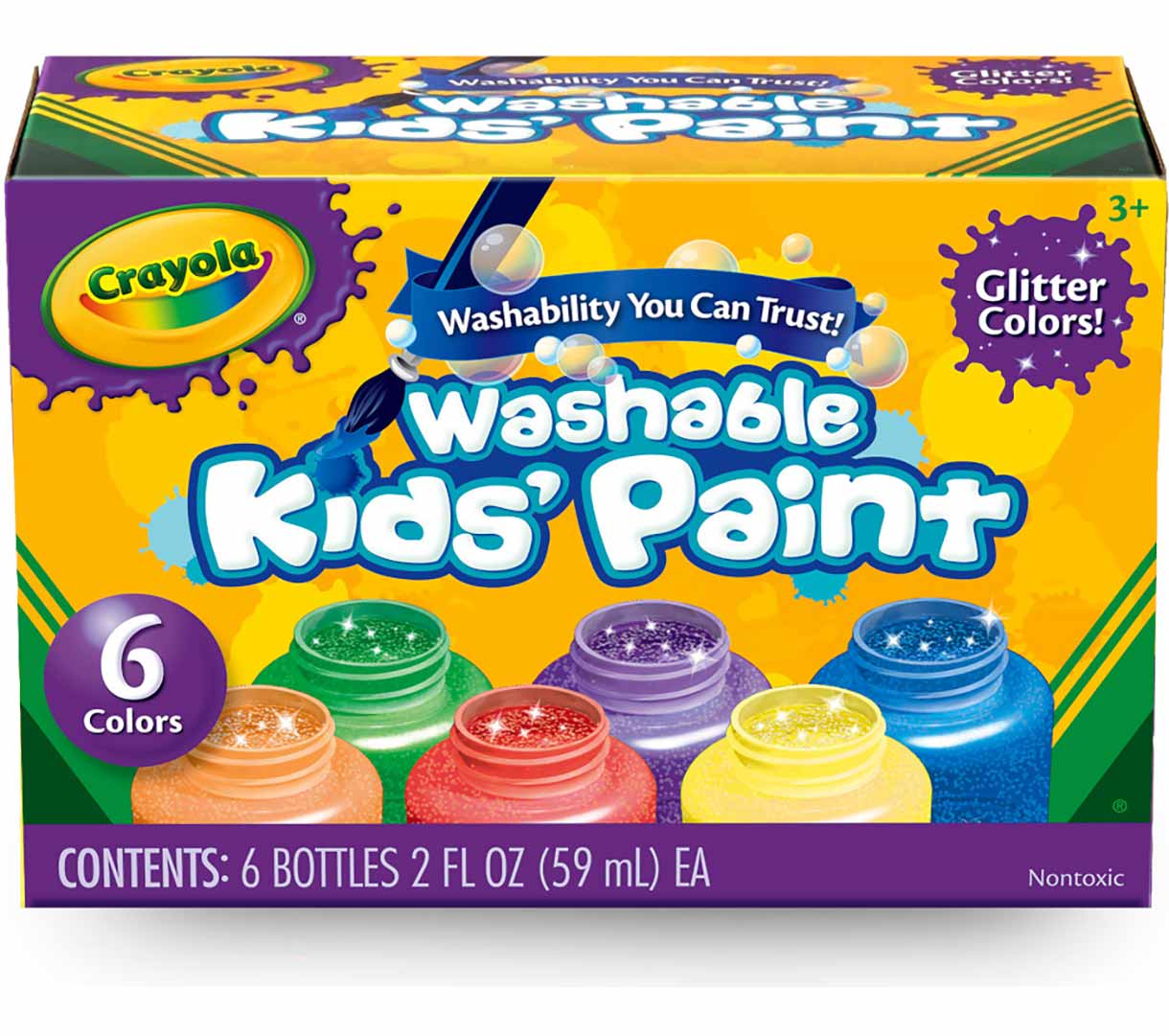 Washable Kids Paint  12 count. glitter paint front of box.