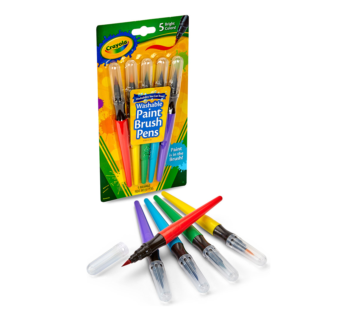 Paint brush pens, classic, 5 count, packaging and contents.