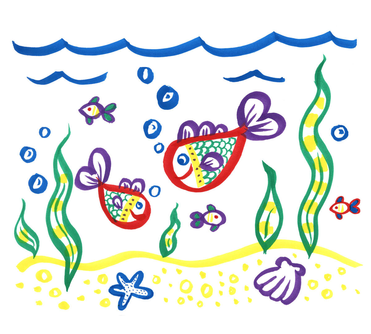 No Drip paint brush pens, 40 count, 8 colors.  fish painting made with paint brush pens.