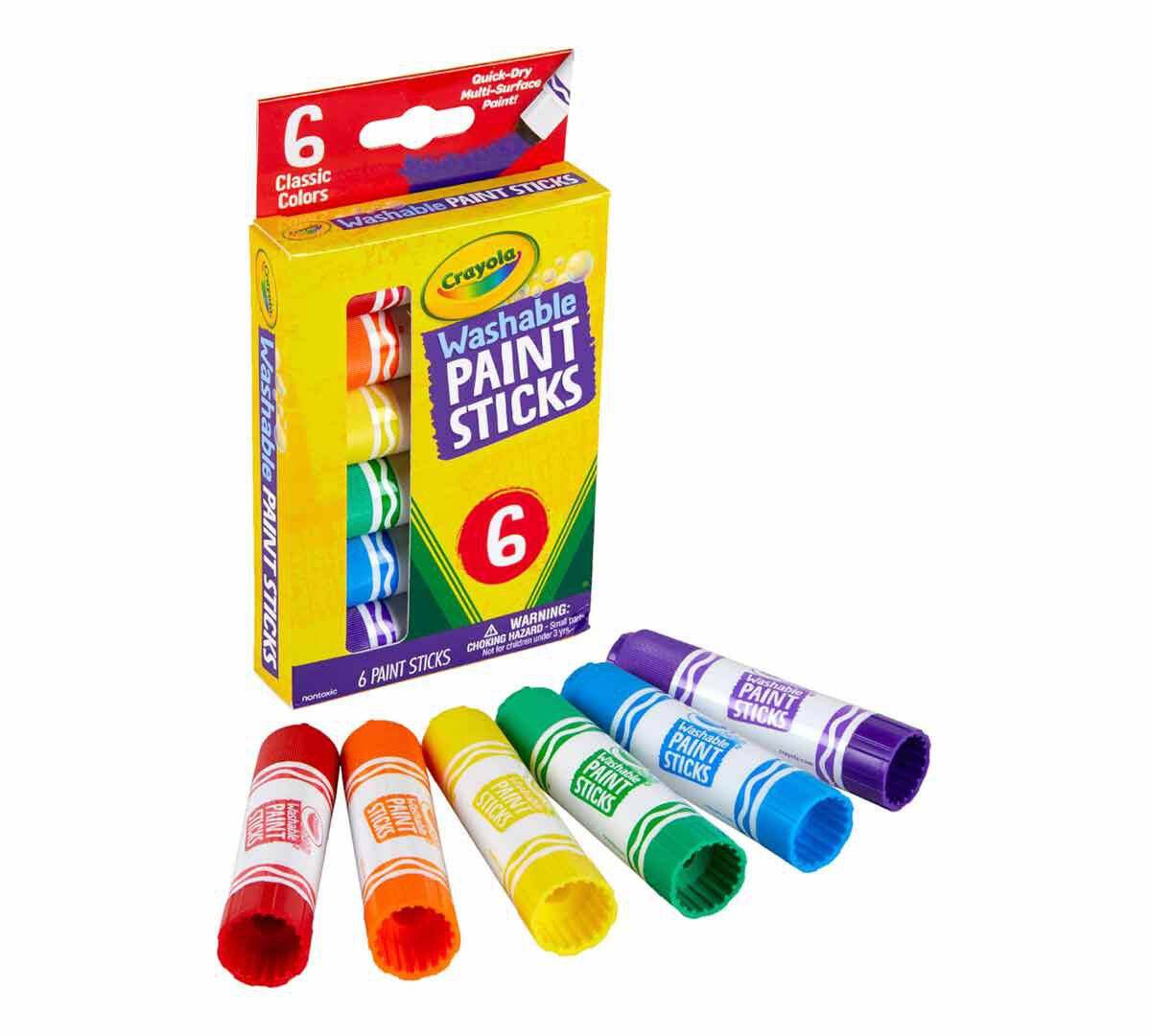Washable paint sticks, kids paint set, 6 count. packaging and contents.