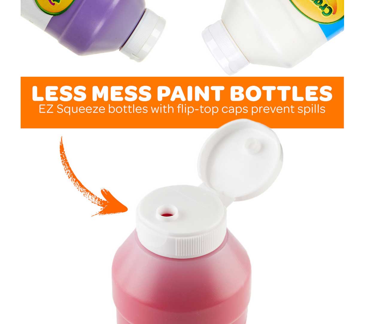Washable Paint 12 count  16 ounce bottles. Less mess paint bottles. EZ squeeze bottles with flip-top caps prevent spills.