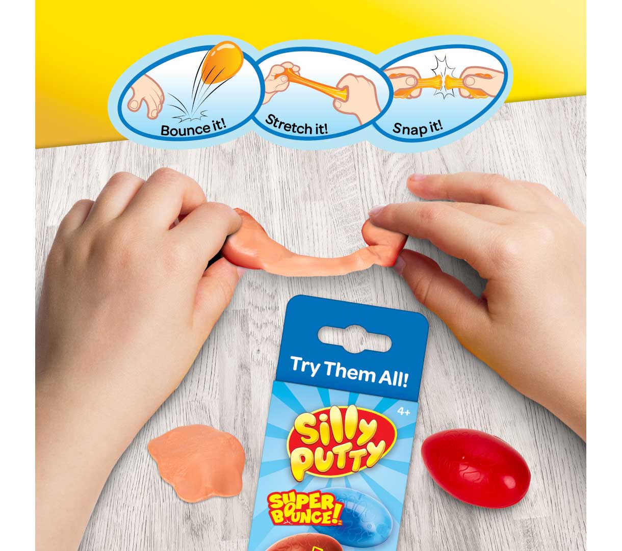 Silly Putty Specialty Pack  4 Count. Bounce it! Stretch it! Snap it!