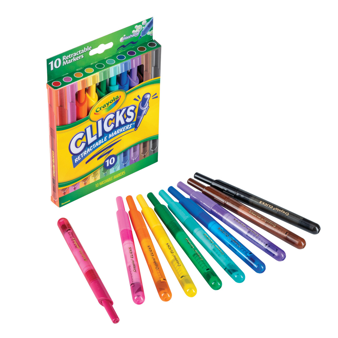 Crayola® 10 Clicks Retractable Marker packaging and Contents.