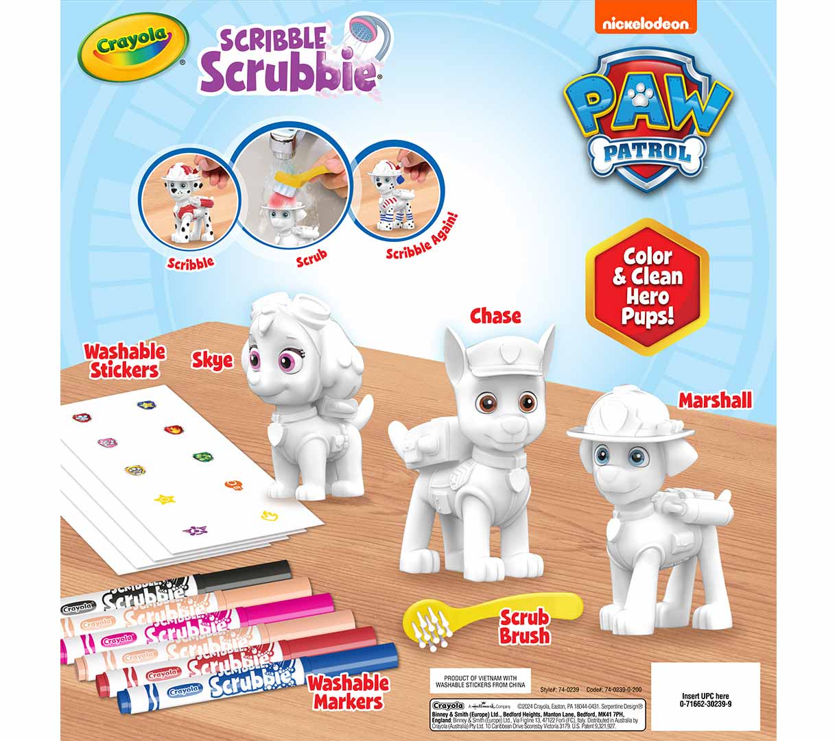 Scribble Scrubbie Paw Patrol Deluxe Set  3 count back view.