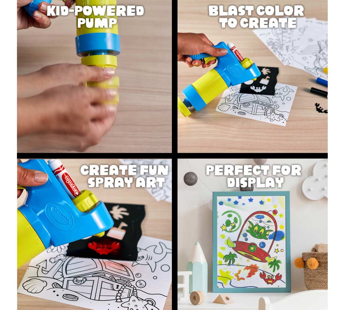Mini Marker Sprayer kid-powered pump. Blast color to create. Create fun spray art.  Perfect for display