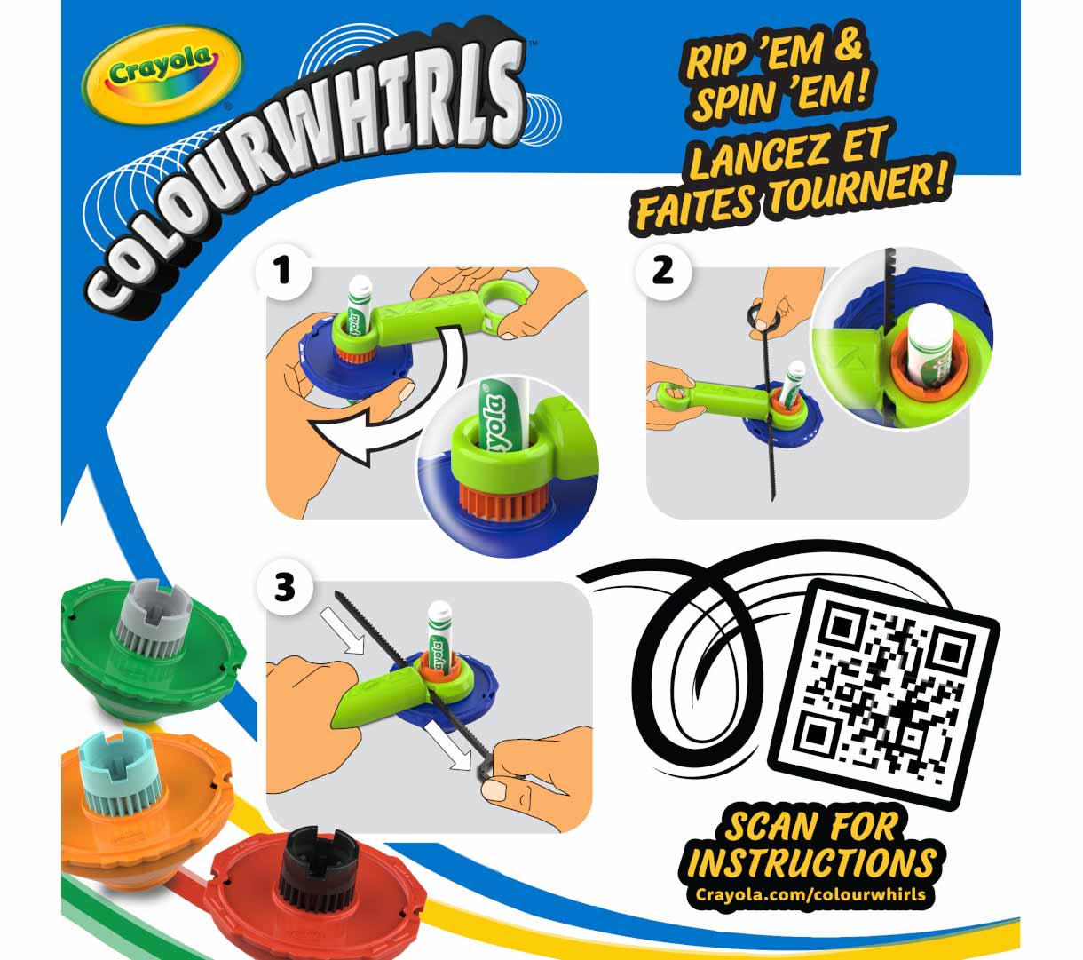 crayola colourwhirls 1 count rip 'em & spin' em scan qr code for instructions